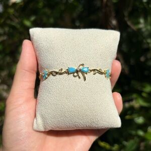 18K Gold Plated Stainless Steel Turquoise Bow Diamond Bracelet
